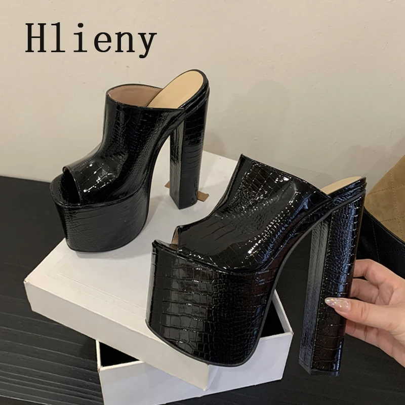 

Hlieny Summer Fashion Designer Open Toe Women Platform Slippers Gladiator Party Shoes Female Square High Heels Nightclub Sandals