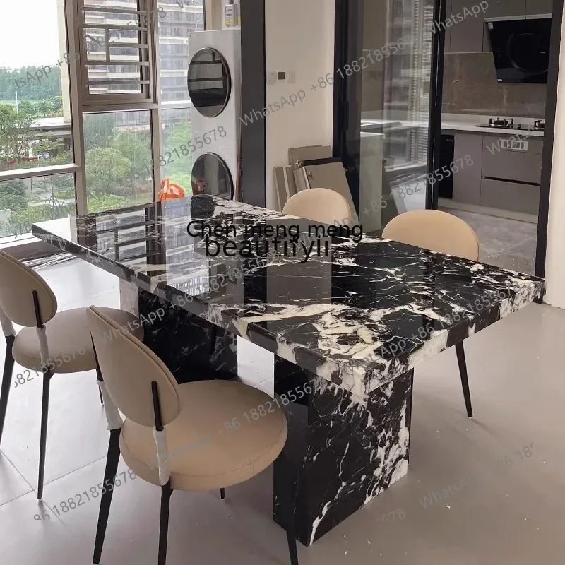 

M178 Italian style, black marble dining table, light luxury minimalist, black modern high-end villa square dining table