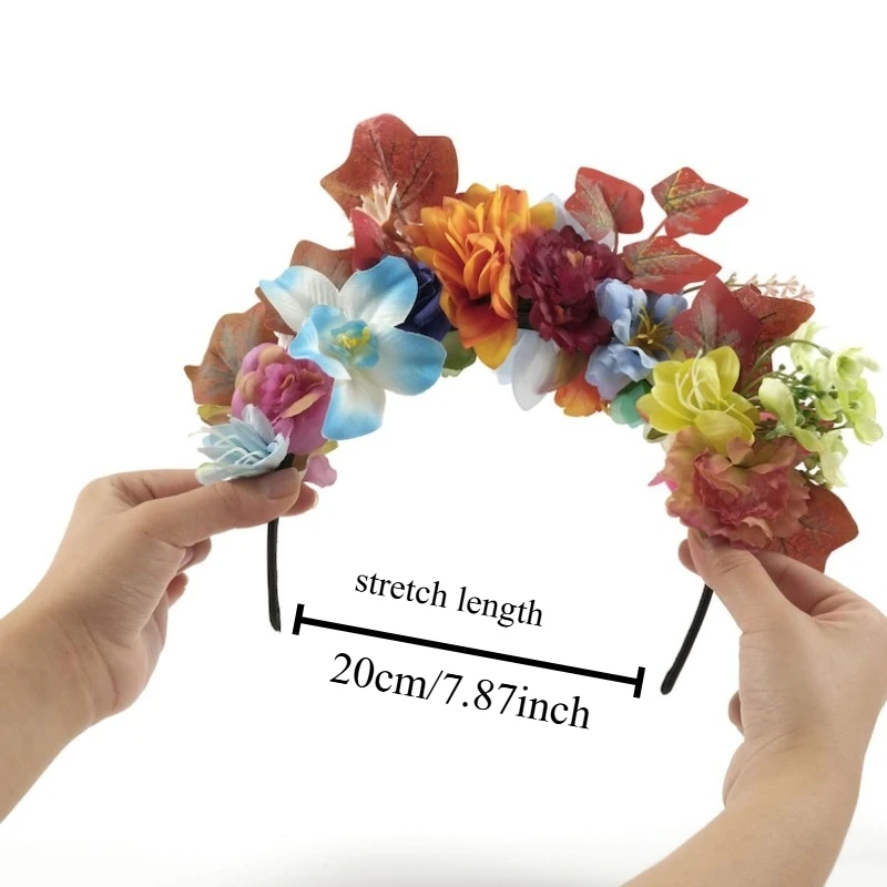 

Повязка на голову в стиле бохо с искусственными цветами - Цветочный ободок ручной работы для женщин, разноцветная цветочная корона для винтажной свадебной прически