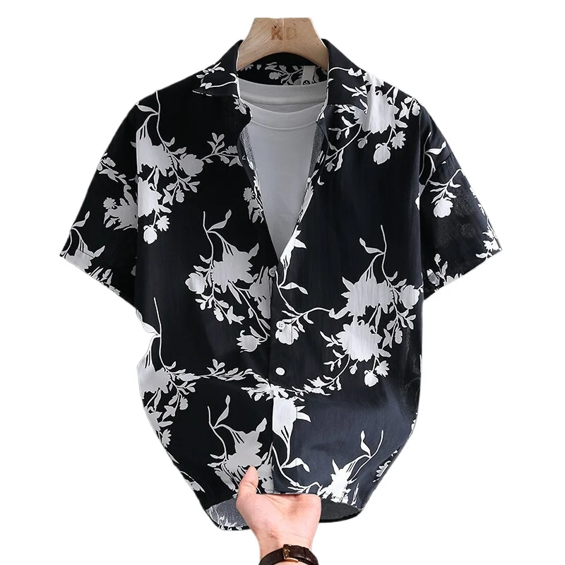 Hot Selling Summer Hawaiian Comfortable and Fashionable Men's Quick Drying Floral Printed Short Sleeved Shirt