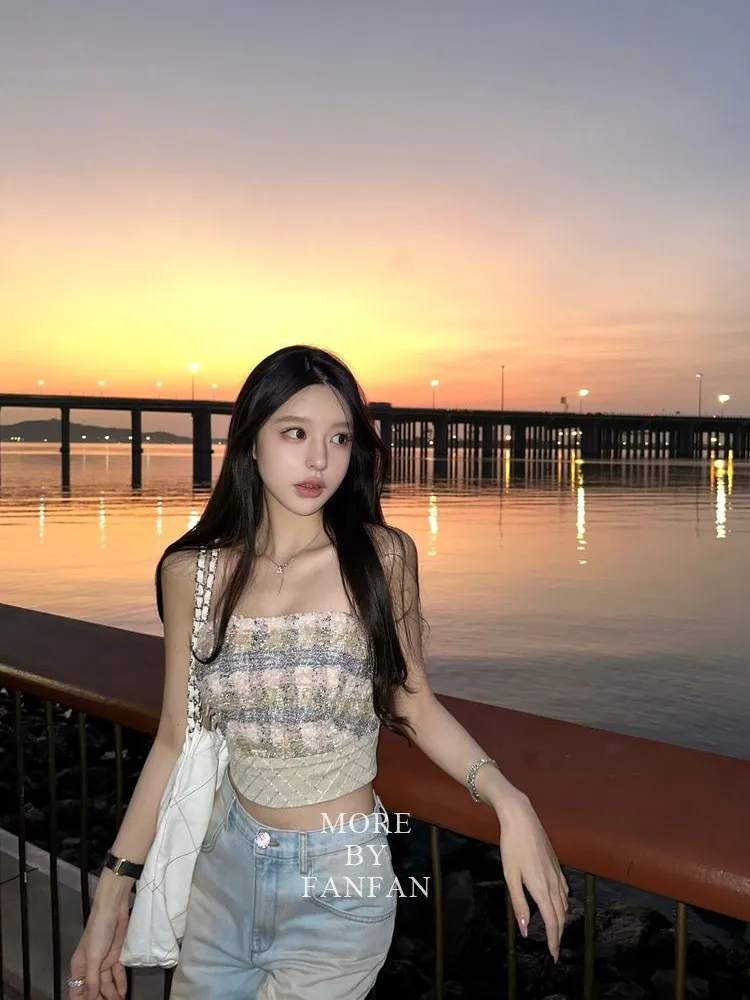 مثير كاميس منقوشة أنيقة صديرية دائرية ضئيلة الكورية الدبابات الأعلى أكمام أنيقة المحاصيل الأعلى الصيف النساء بوستير