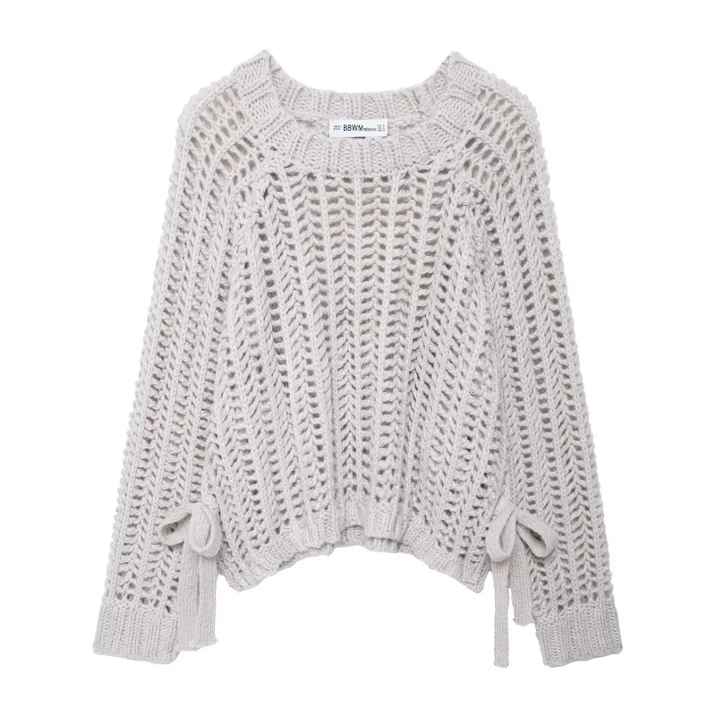 เสื้อสเวตเตอร์ไหมพรมแขนยาวทรงหลวม ดีไซน์เก๋ไก๋ แต่งลายฉลุ  สำหรับผู้หญิง  คอลเลคชั่นฤดูใบไม้ร่วง ปี 2025  รุ่นใหม่  แฟชั่นหรูหรา เซ็กซี่