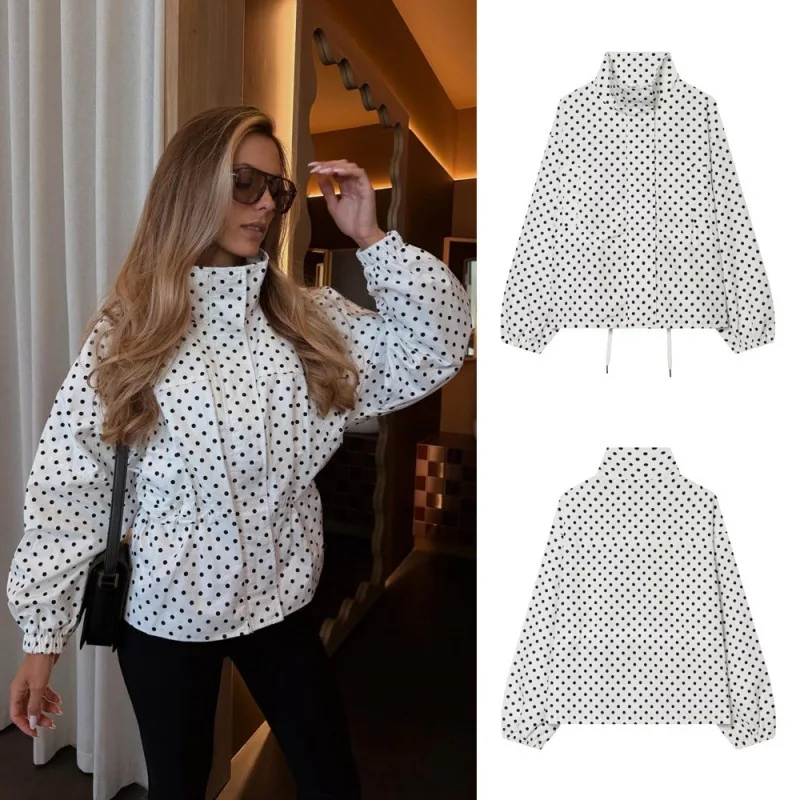 

Withered Women's 2026 Summer New Product: European And American Style Long Sleeve Wave Point Drawstring Stand Up Collar Coat