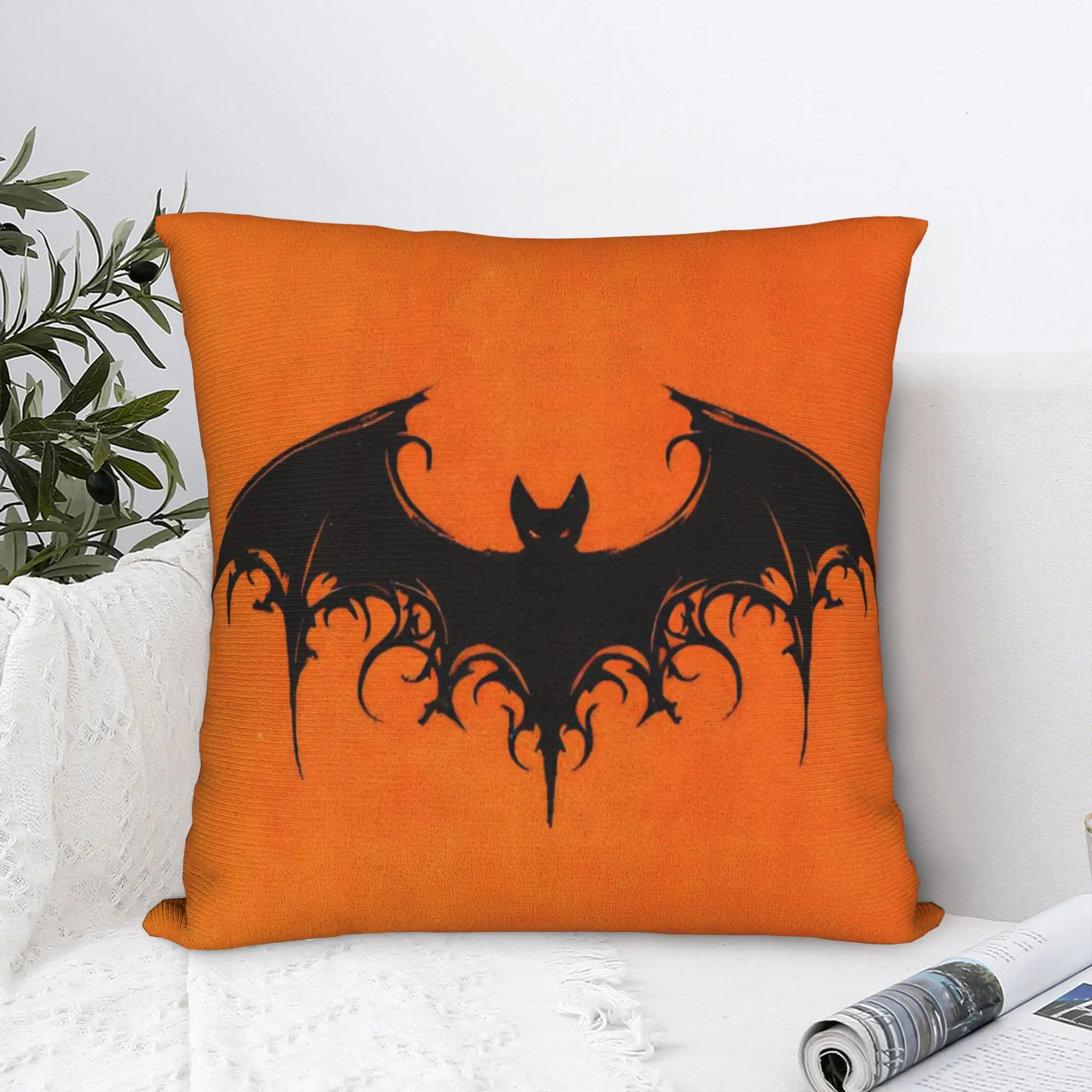 Halloween Orange Bats Spooky 90s Square Pillowcases Polyester Sofa  Cushion Case Cool Decorative Throw Pillow Case 40*40