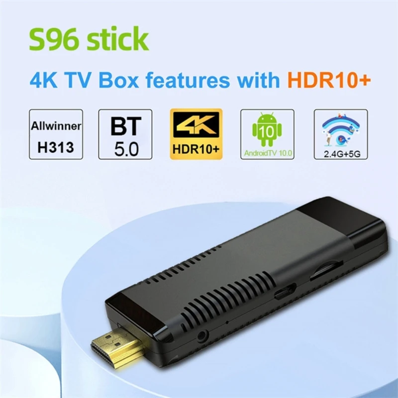 Android10 SmartTV Stick with AllWinner H313 Processor 2GBRAM and 16GBROM Supports 2.4G/5G WiFi & Bluetooth5.0