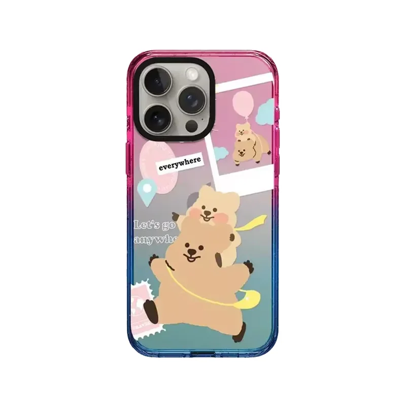 

Brown Bear Cartoon 2.5 Acrylic Gradient Border iPhone 12 13 15 14 Pro Max Protective Case, Fits iPhone 15 Pro Max