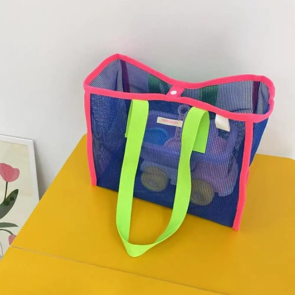 

Large Capacity Mesh Beach Bag Contrast Color Grid Storage Toy Basket Handheld One Shoulder Diaper Bags Travel