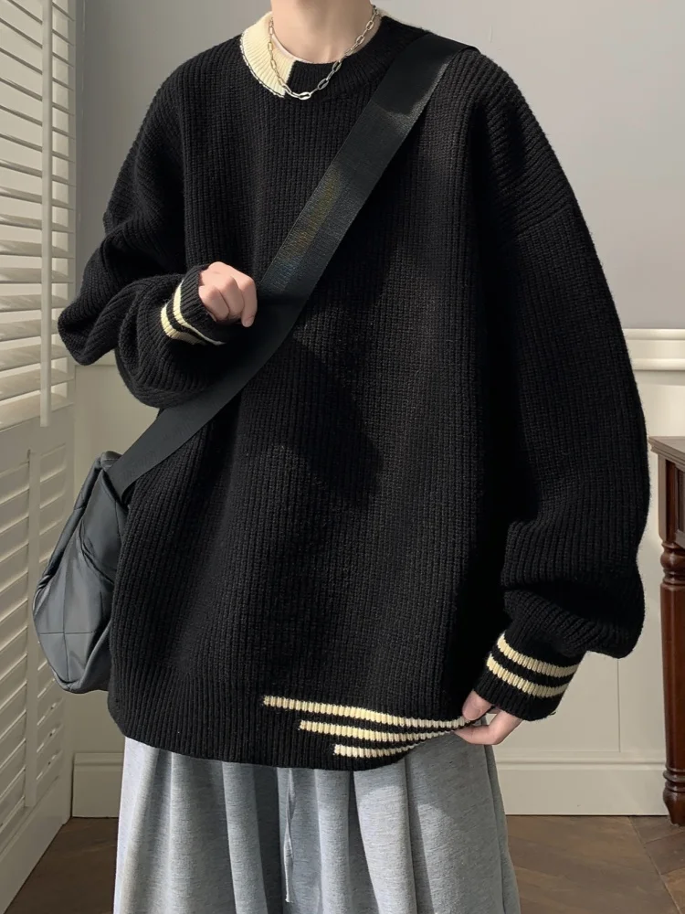 

Японский мужской свитер 2024: Весенне-осенний, свободный, комфортный, вязаный, повседневный, с длинным рукавом, круглым вырезом, цветной