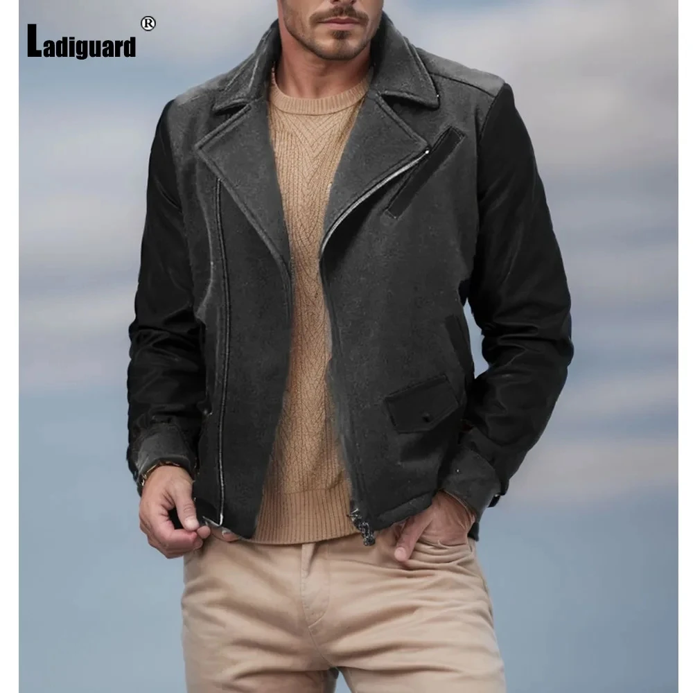 Europe and America New Men's Slim Diagonal Zipper Windbreaker jacket Autumn Winter Leather Bomber Jacket Men casual Jacket Coats