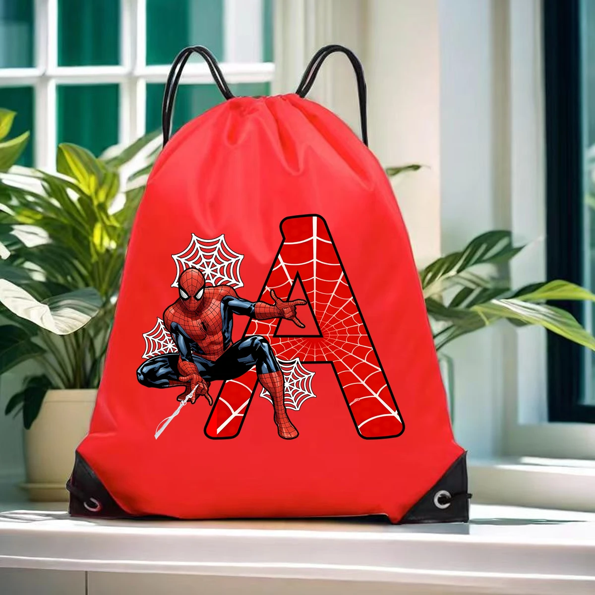 

Marvels Spidermans Drawstring Bags Cartoon 26 Letters Gym Bag Sport Outdoor Storage Lightweight Camping Hiking Outdoor Backpack