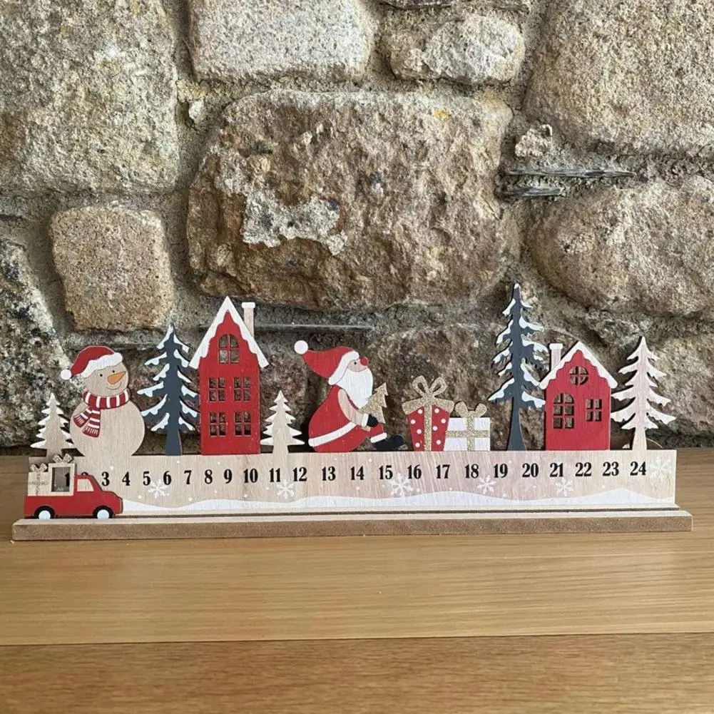 Decorative Party Ornaments Festive Decor Christmas Countdown Wooden Block Advent Calendar Truck Figurine for Table Shelf