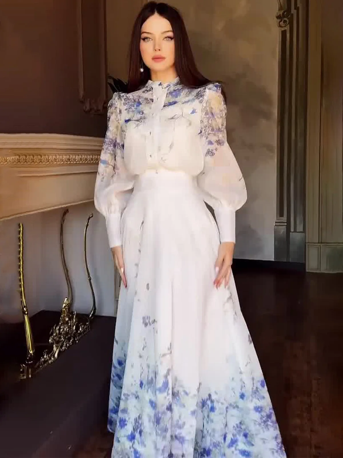 

Women's Spring New Elegant Retro Long-sleeved Fitted Waist Long Dress