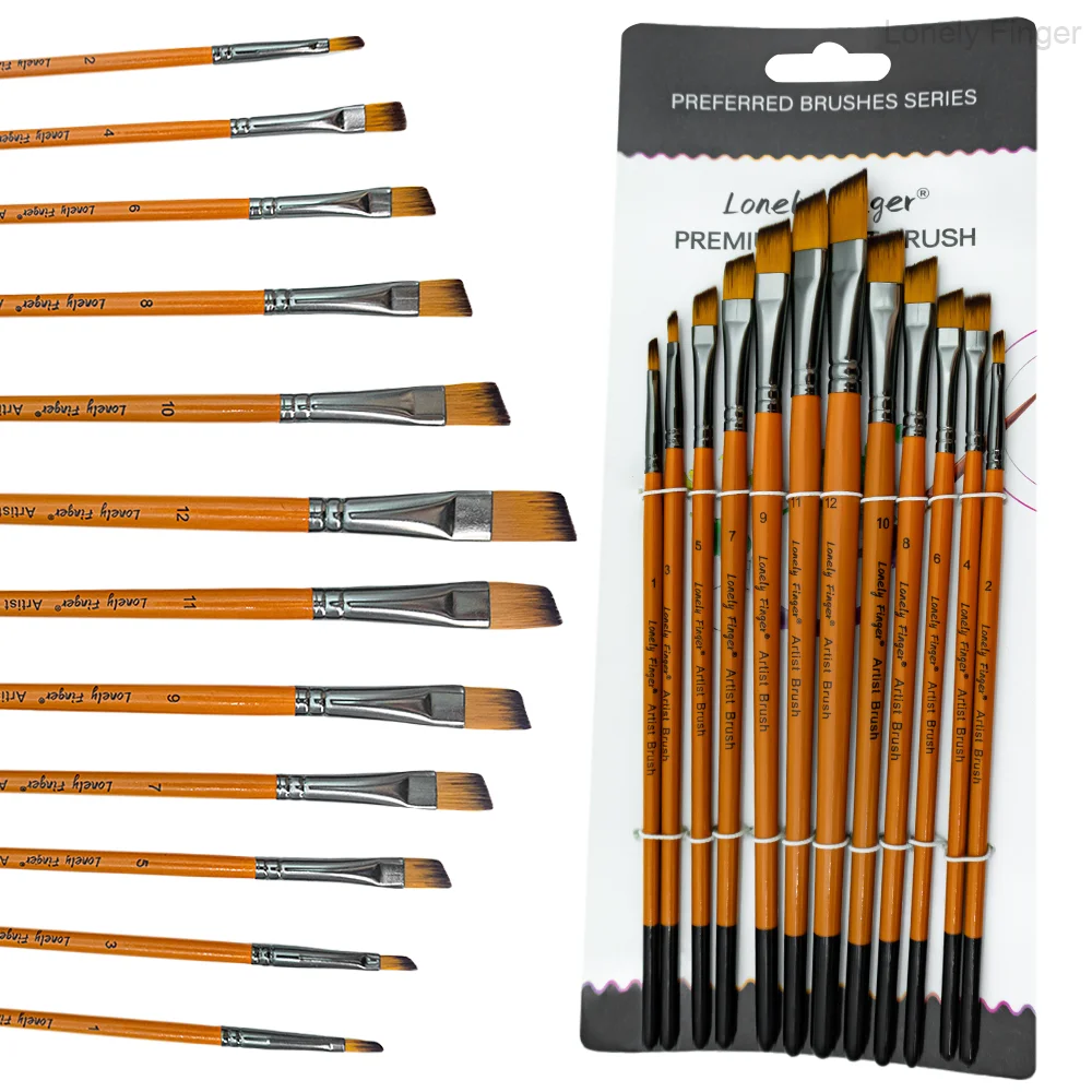 Zestaw pędzli do malowania, 12 sztuk pędzli artystycznych o różnych rozmiarach do akwareli, akrylu, gwaszu, farb olejnych i tuszu.