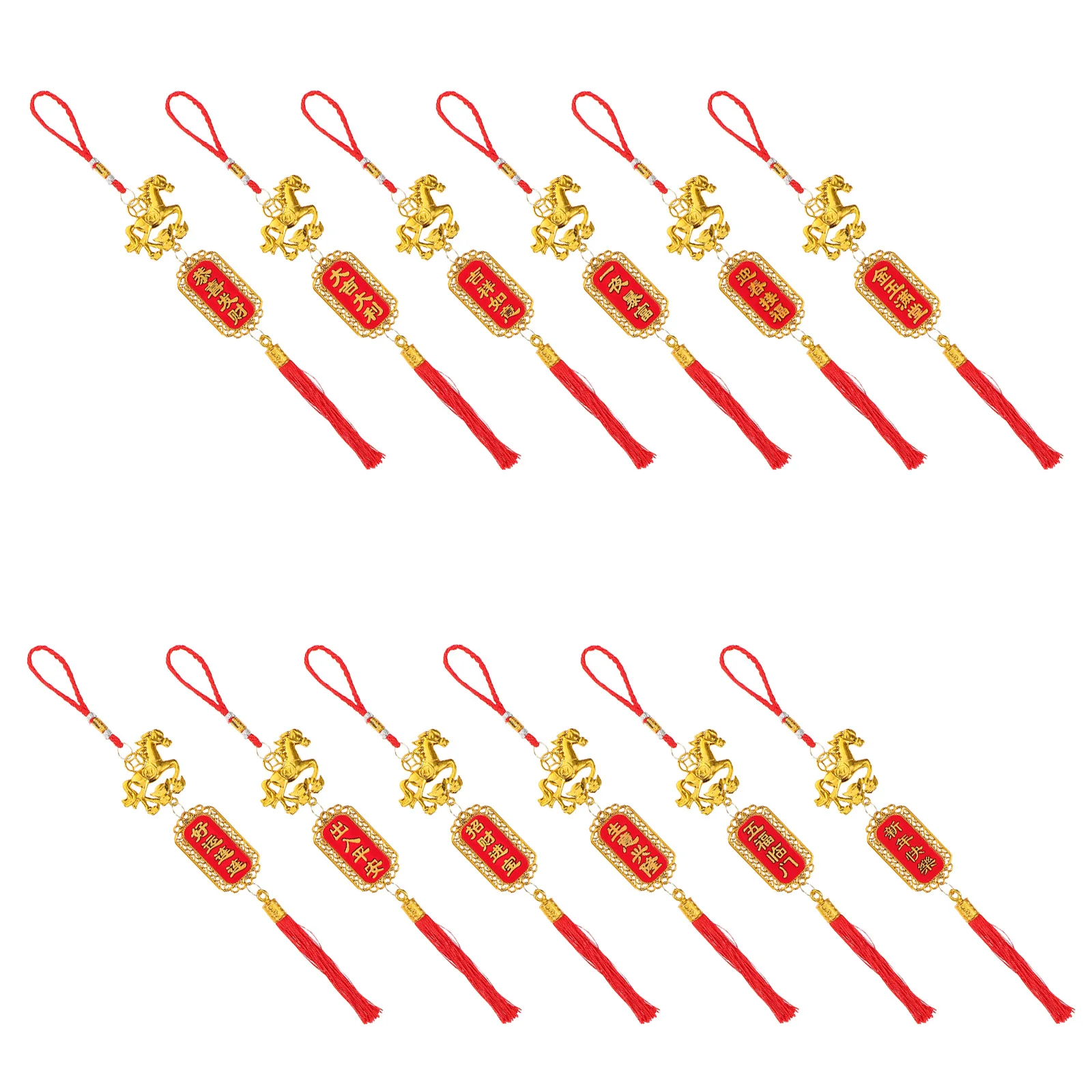 12 Stücke Chinesische Neujahr Ornamente Sternzeichen Pferd Anhänger Rote Quaste Mond Neujahr Hängende Dekorationen Frühling Festival Glück