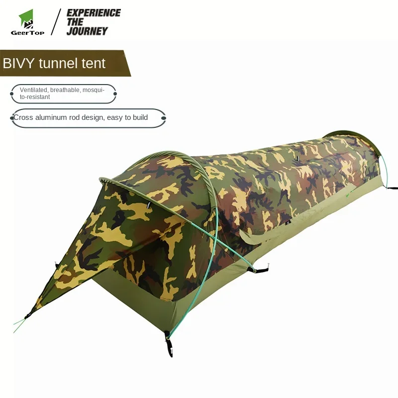 

Single Camouflage Double Tunnel Tent Outdoor Camping Equipment Portable Rain Tent