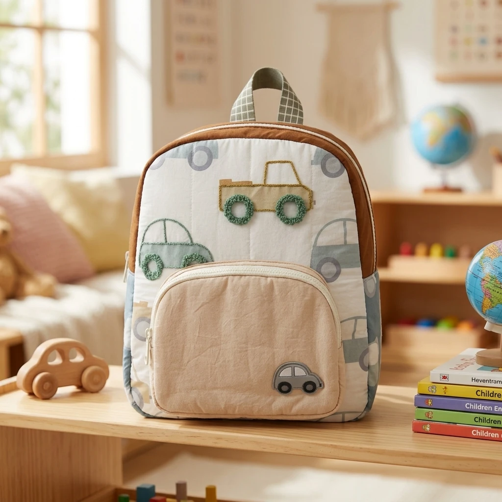 

New Car Embroidery Children S Backpack Lightweight Cute Portable Durable Comfortable Waterproof Advanced Material for Boys And