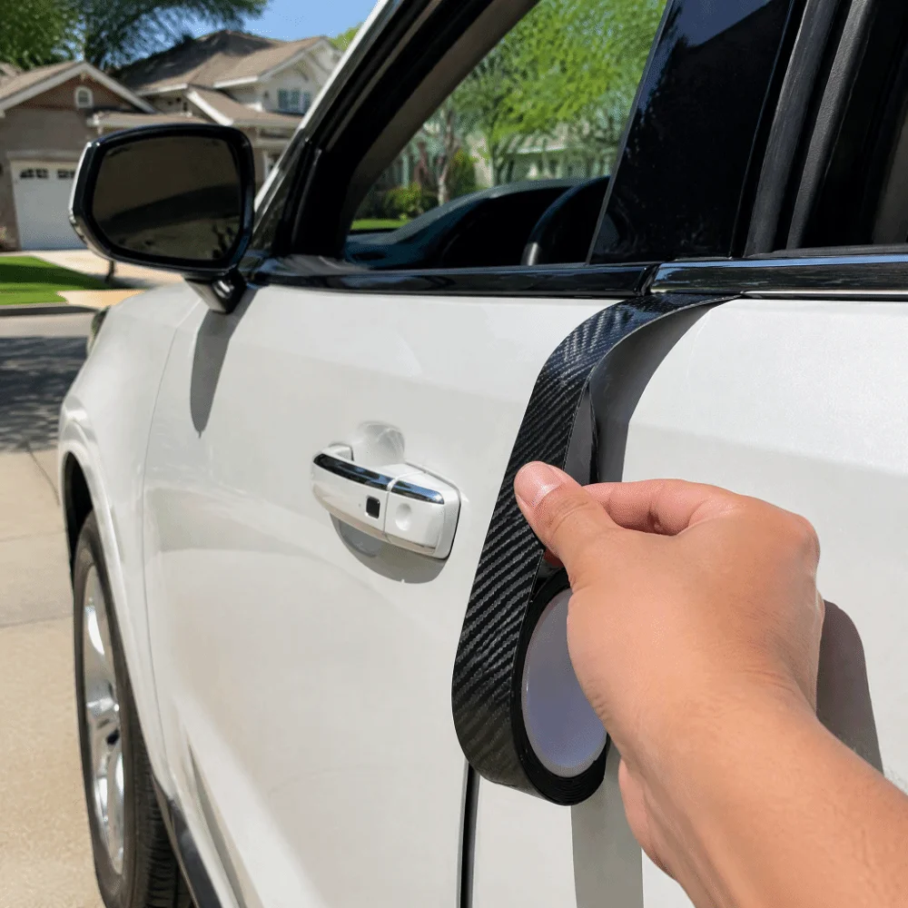 Carbon Fiber Car Door Edge Guard Durable Universal Door Edge Protector Black Auto Body Guard Sticker Sill Anti‑scuff Refit
