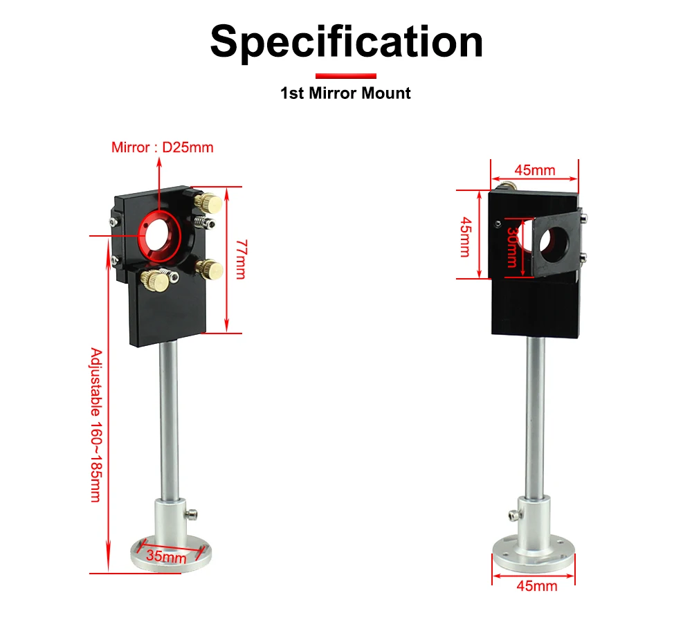 Hunst CO2-Laser Erstreflexionsspiegel Ø25mm mit Integriertem Halter für Lasergravur- und Schneidemaschinen – Detail 3