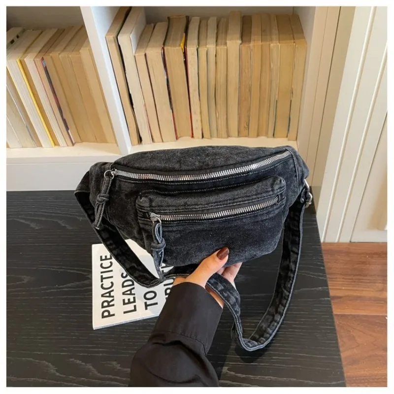 Damen Vintage Washed Denim Tasche mit Mehreren Taschen, Verstellbarer Riemen Crossbody Gürteltasche für Tägliche Aufgaben und Outdoor-Aktivitäten – Detail 18