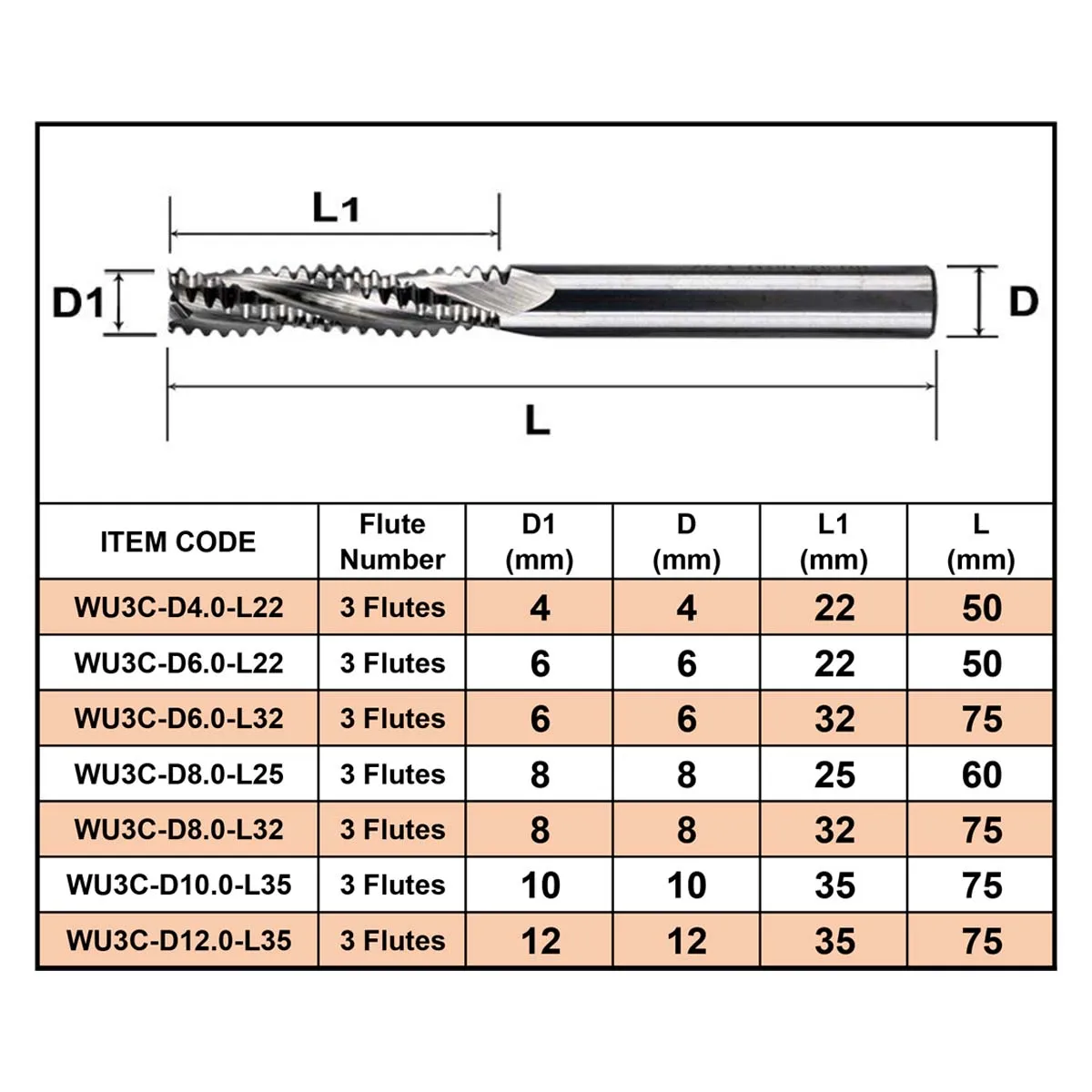 Dreanique 1Pc 3 Fluiten Massief Carbide Router Frees Frees 4Mm-12Mm Schacht Houtbewerking Slopen Cnc Ruw Spiraal Bit Einde Molen