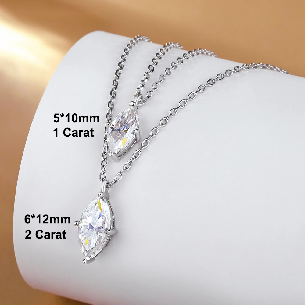 1CT 2CT Pendant Moissanite Necklace for Women Marquise Cut D VVS1 Diamond 925 Sterling Silver Wedding Jewelry Gift GRA Certified