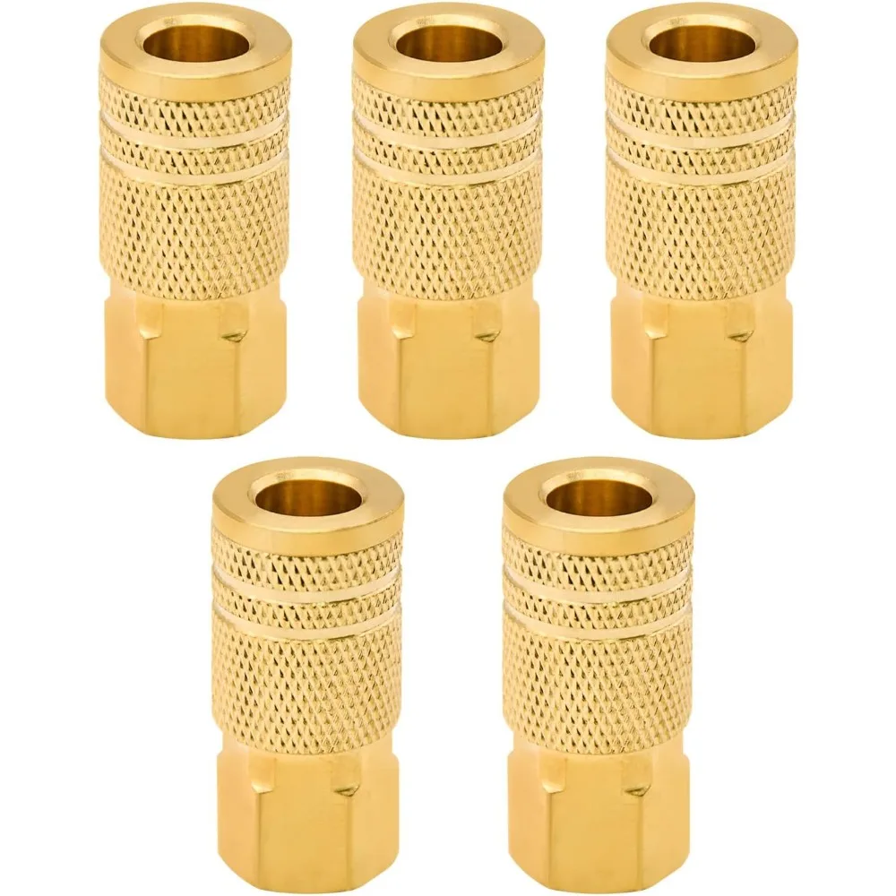 5 Pack 1/4-Inch Brass Female Industrial Coupler | for Professional Jobsites and Automotive Shops