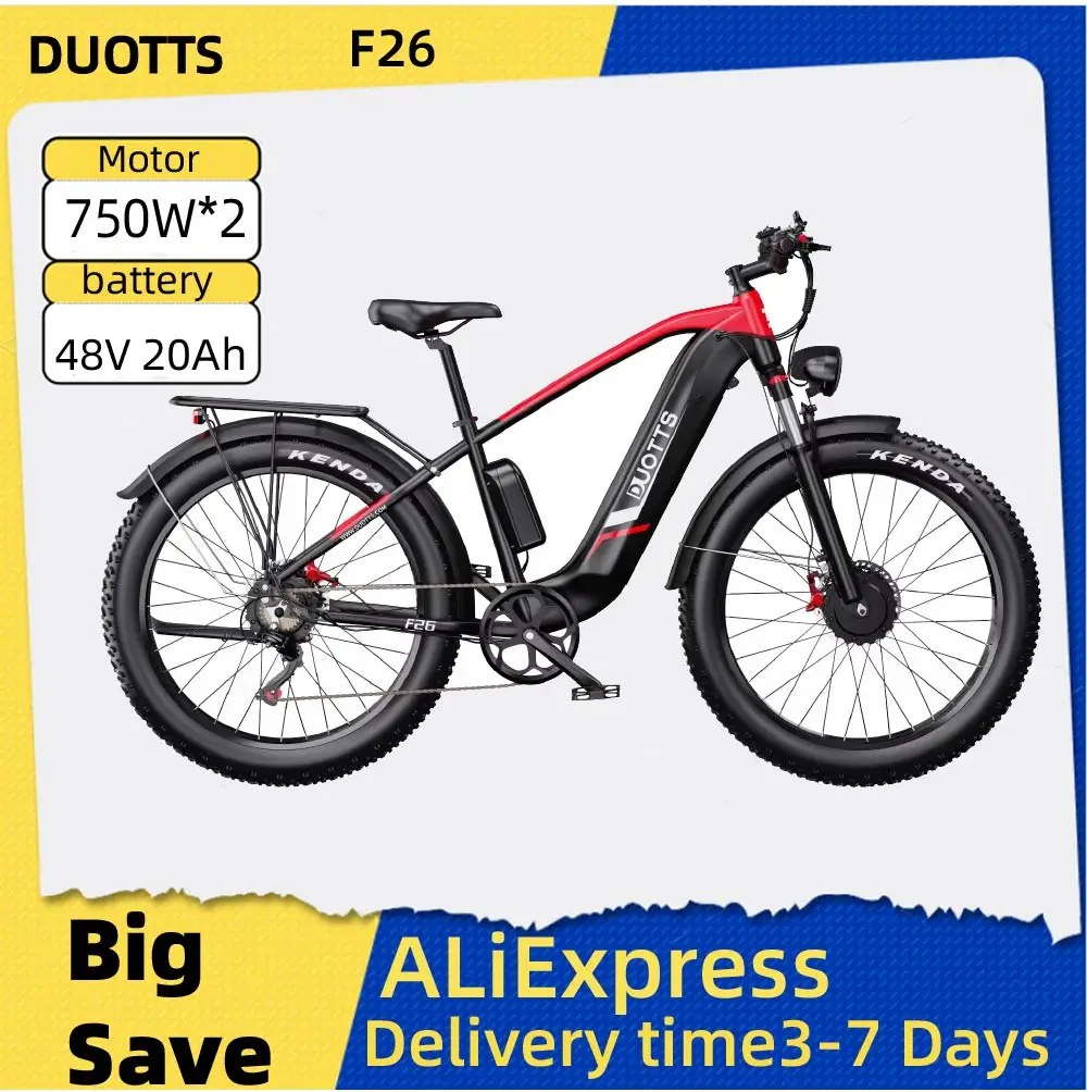 

DUOTTS F26 Hydraulic Disc Brakes E-Mountain Bike For Adult 48V 20Ah Battery Dual Motor 26" Fat Tire Off-road Electric Bicycle