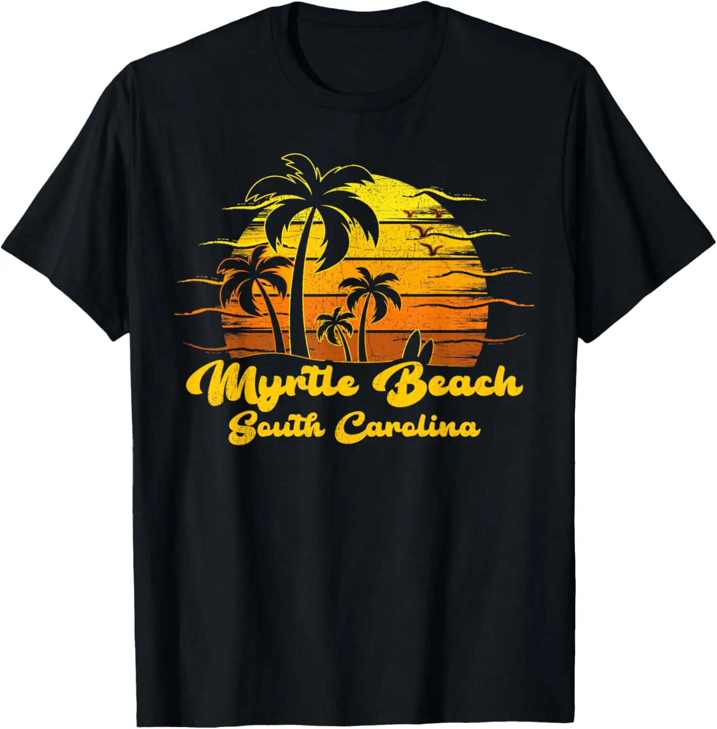 Vintage Retro Palm Tree Sunset South Carolina Myrtle Beach T-Shirt