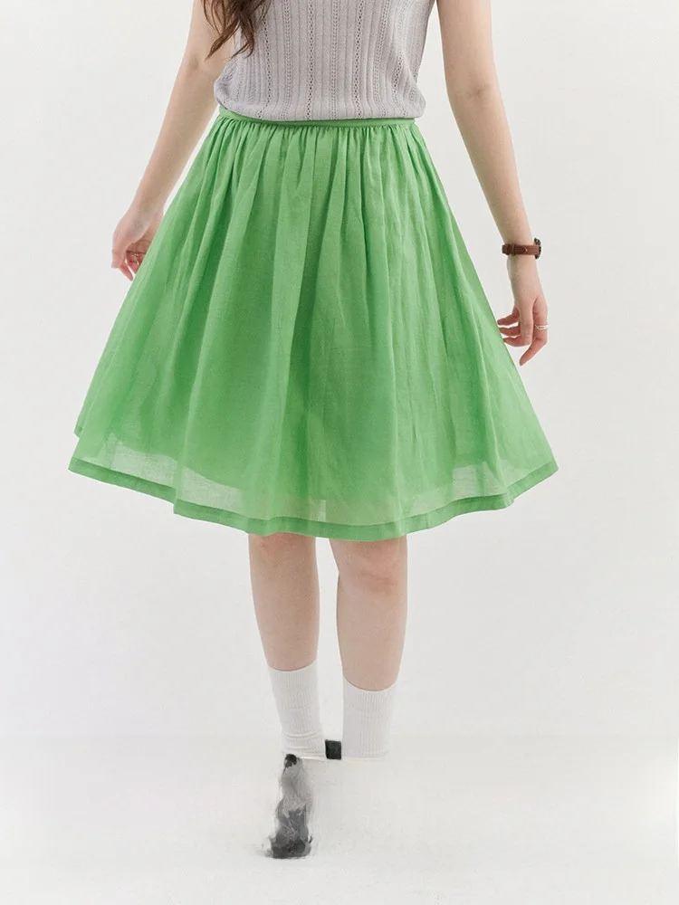 

High Waist A-Line Skirt Women's Summer New Style Folded Green Half Skirt Versatile Commute Korean Style Loose Fit