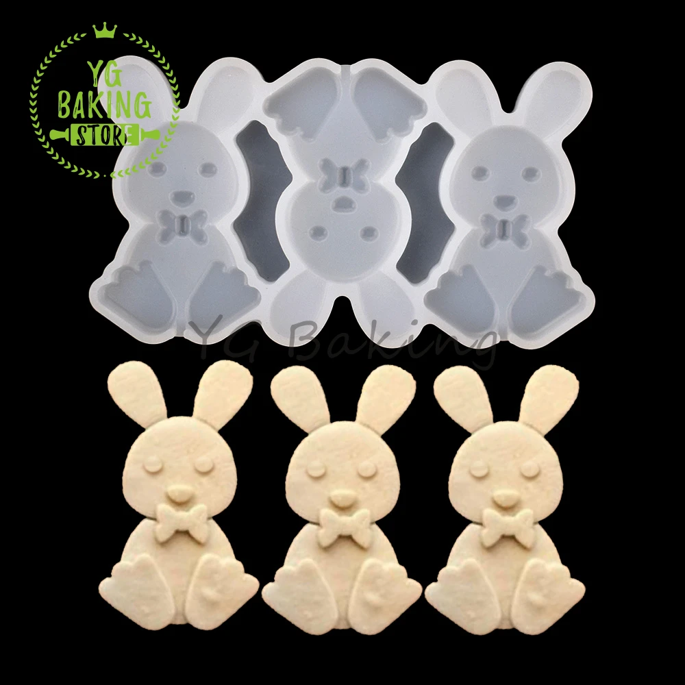 Dorica 3 Styles Easter Bow Bunnies Design Epoxy Resin Silicone Mold Rabbit Lollipop Mould Fondant Cake Decorating Tools Bakeware