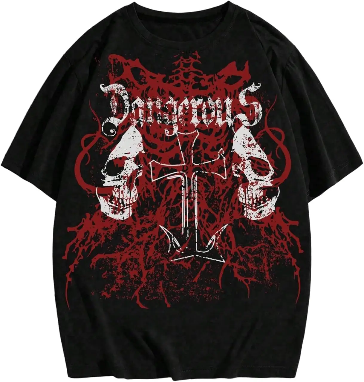 Men's Y2k Tops Gothic Skull Cross Graphic Tees Grunge T Shirts