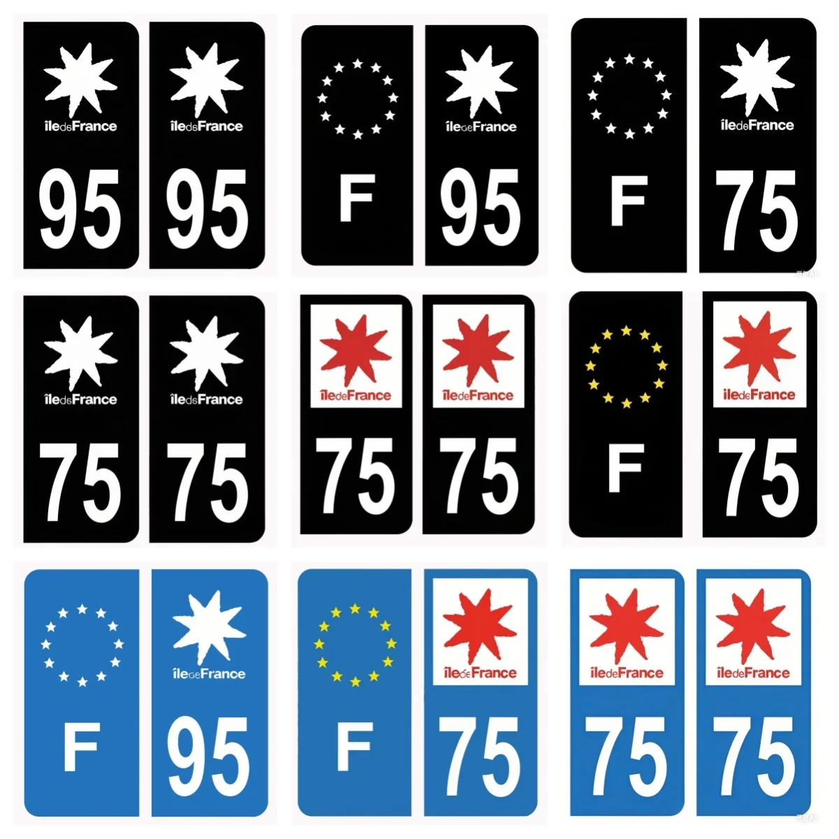 

Car License Plate Sticker 75 Paris Black & F Europe 95 Val-D'Oise Noir & F Europe License Plate Decal Vinyl Car stickers