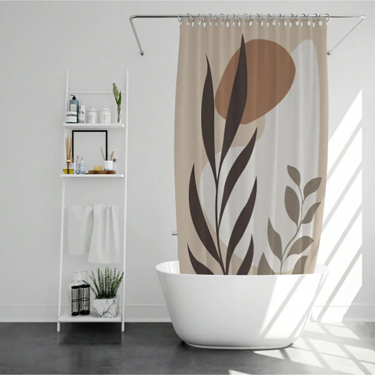 1 pc polyester material shower curtains with leaf illustrations, waterproof fabric, thickened anti mold partition curtains,