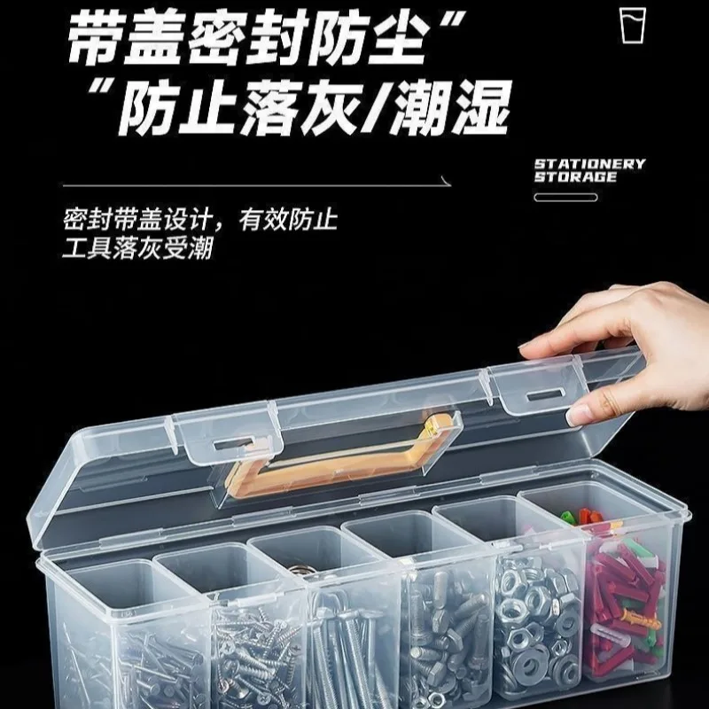 Portable Large Transparent Handheld Toolbox Plastic Multi-Compartment Tool Organizer for Screws Wrenches Hardware Accessories