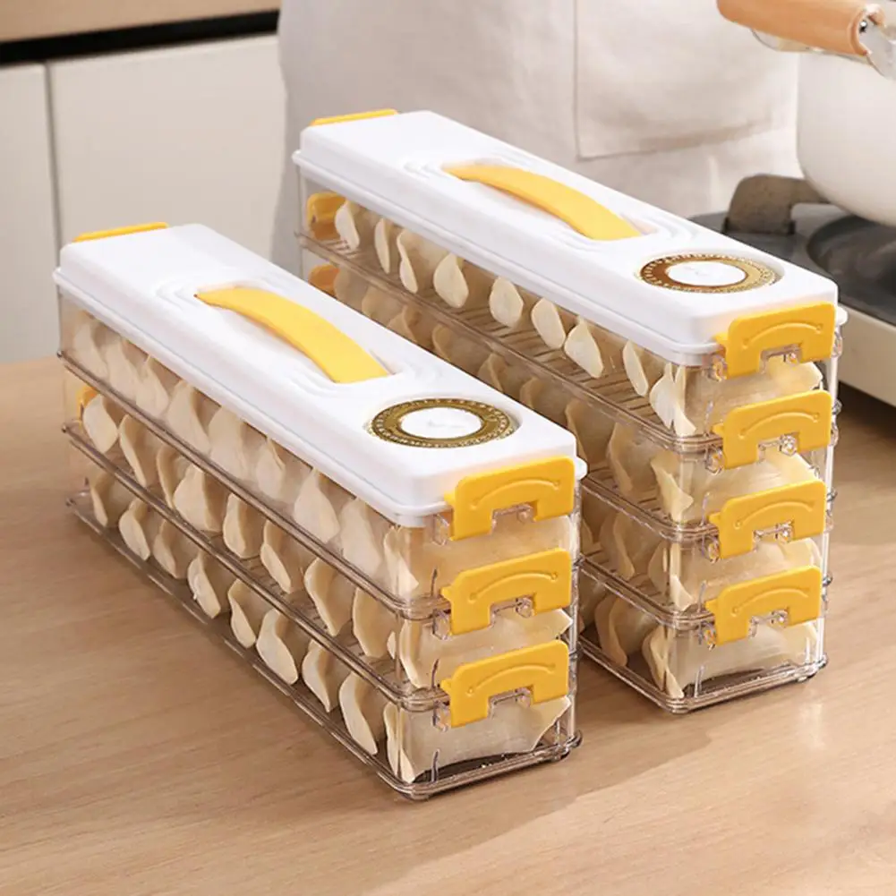 Multi Layers Dumpling Box With Timer Stackable Refrigerator Food Dumpling Container Kitchen Fresh-keeping Freezer Storage Box