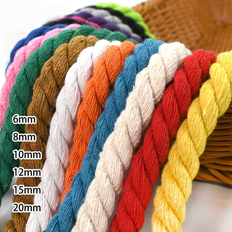 

5M 5-20mm 3 Shares Twisted Cotton Cords for Bag Strap Macrame Cord Decoration Home Sewing Braided Rope Luggage Lanyard Accessory