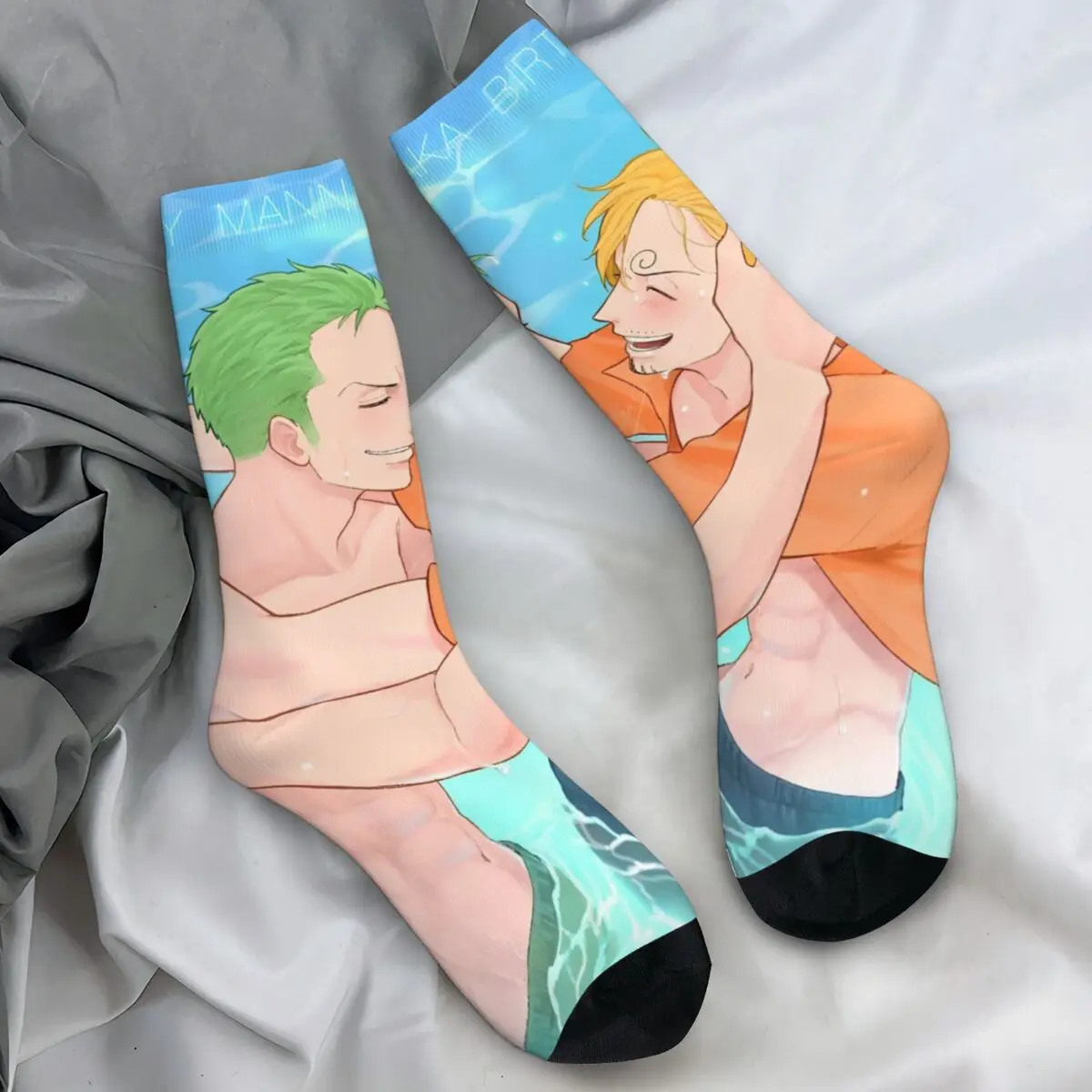 One Sanji Zoro P-Pieces Socks Kawaii Stockings Men's Comfortable Cycling Socks Spring Pattern Non Slip Socks