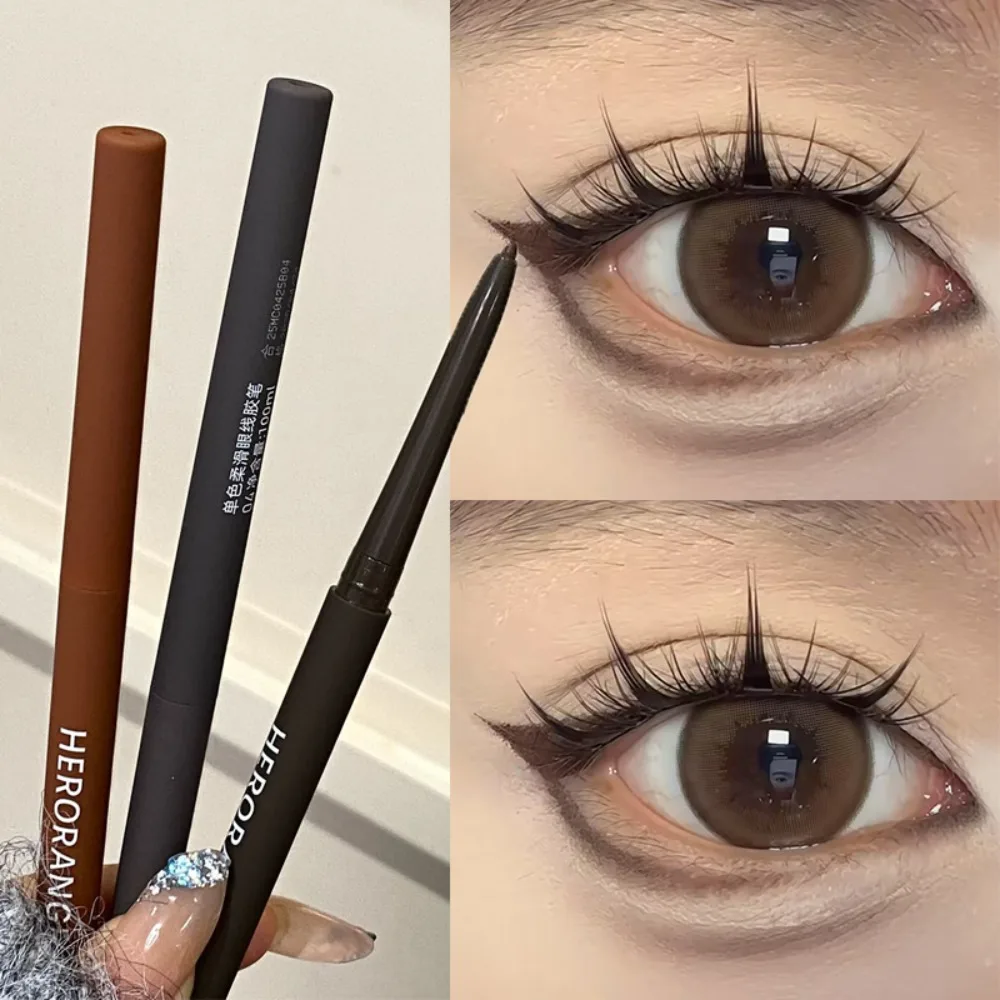 Lápiz Delineador de ojos de Gel ultrafino, lápiz delineador de ojos negro y marrón, resistente al agua, mate, gusano de seda, maquillaje de ojos duradero de secado rápido