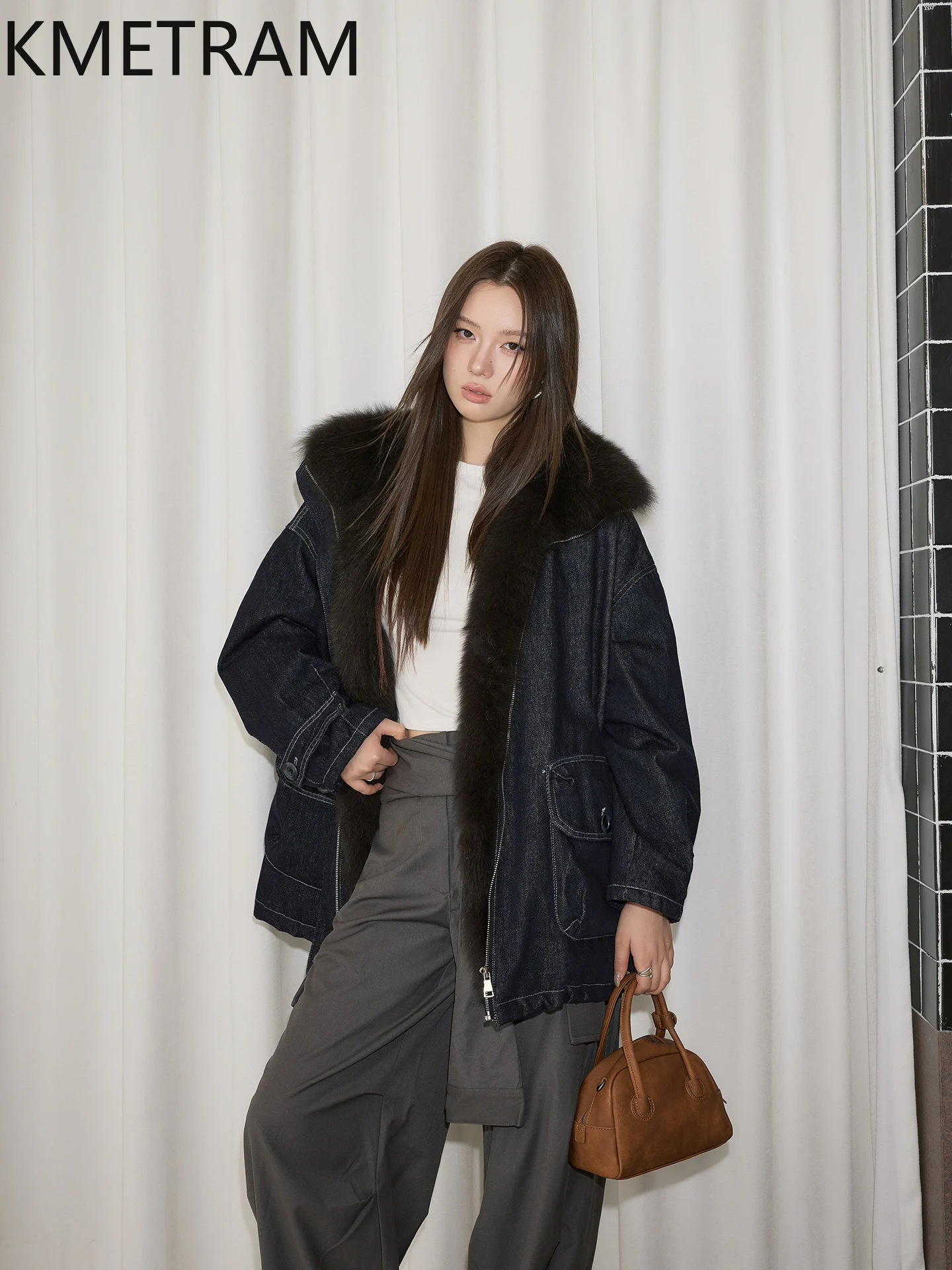 سترة KMETRAM بيضاء من ريش الإوز للنساء بياقة من فرو الثعلب سترة ملابس نسائية سترات منتفخة ملابس خارجية شتوية 2025 shanба vrouwska #4