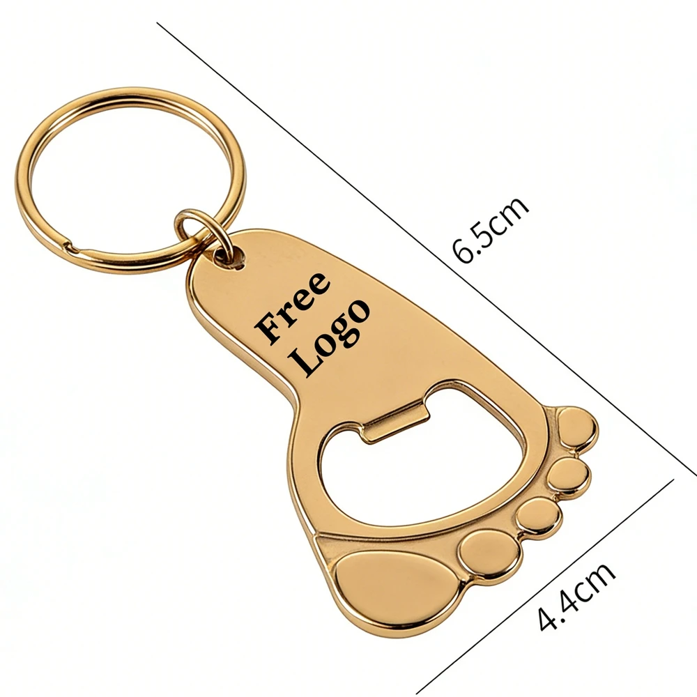 

30pcs Custom Logo Free Laser Engraved Stainless Steel Footprint Bottle Opener Key Chain Keyring Baptism Birthday Personalized