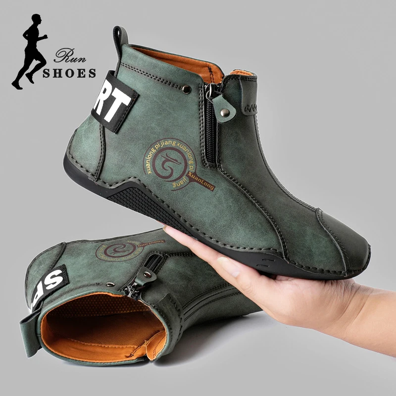 

Мужские винтажные ботинки из коровьей кожи, высокие рабочие туфли для мужчин, боковая молния, противоскользящая подошва, уличные зимне-осенние повседневные ботильоны