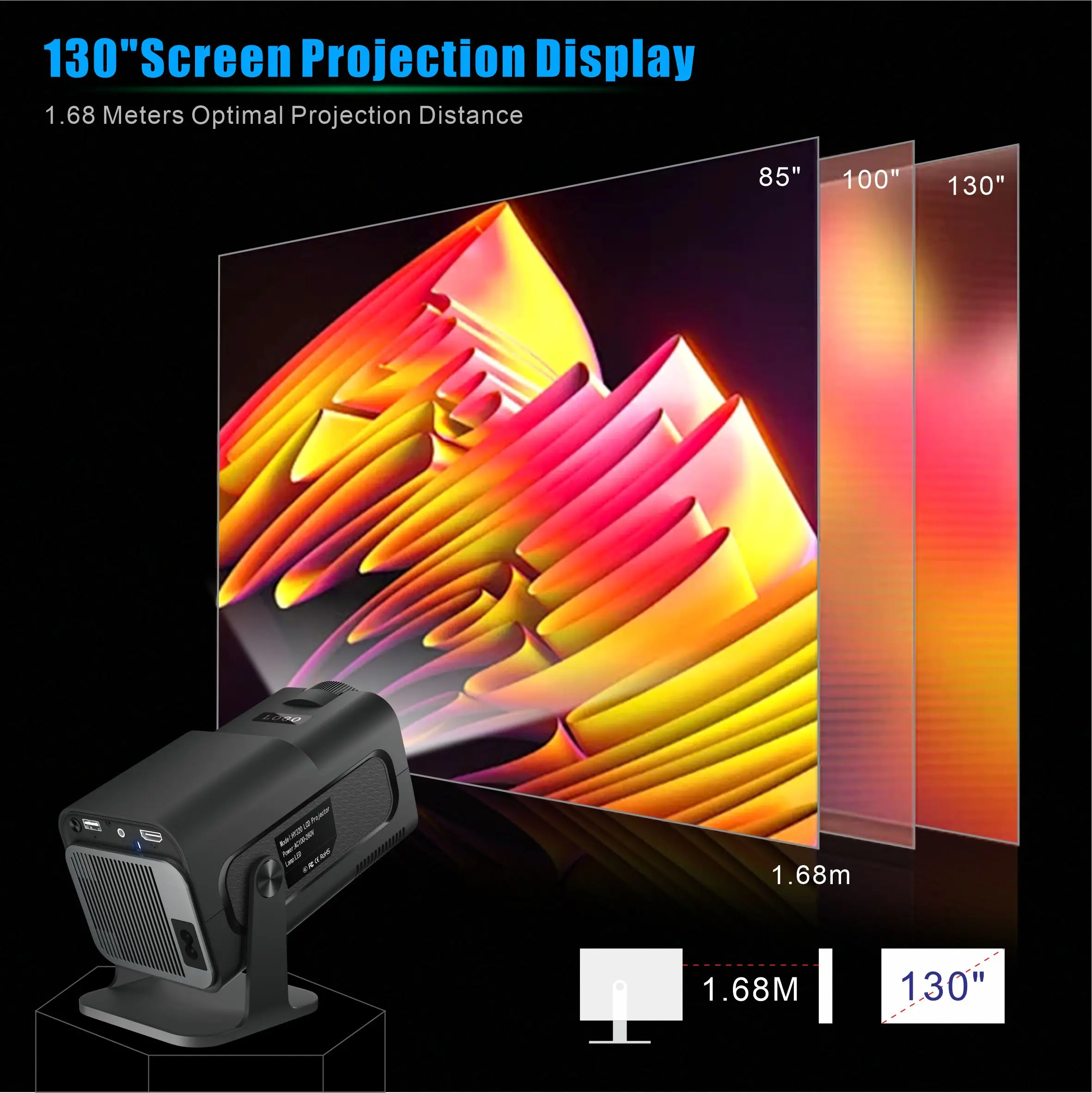 HY320 Mini Portable Projector Android 11 Smart OS 720P Resolution 4K Video Decoding 200 ANSI BT5.0 Wifi6 180° Rotable Projector
