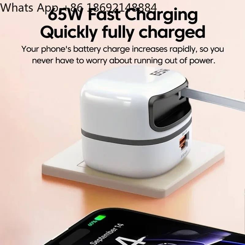 

Telescopic Cable 65W Fast Charging for Portable Folding Plug Compact Design for Universal USB-C Devices