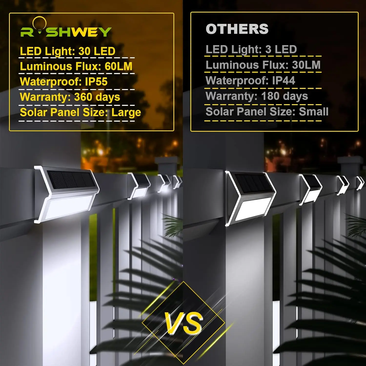 10 عبوات من مصابيح السياج الشمسية، 30 مصباح LED مقاوم للماء للسطح، أبيض بارد، إضاءة خارجية من الفولاذ المقاوم للصدأ للفناء والممشى #3