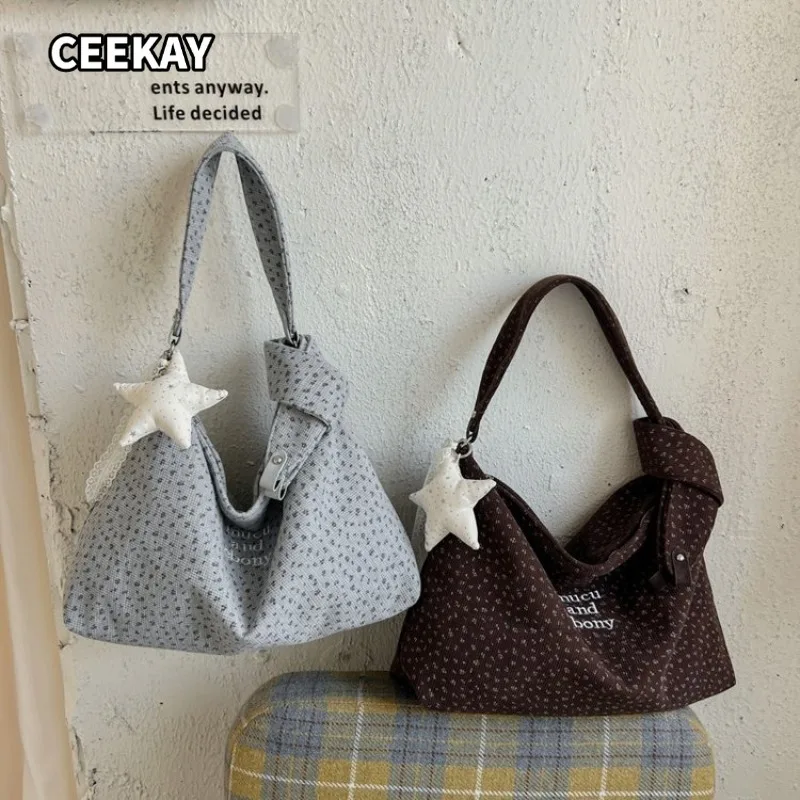 CEEKAY Women's Hobo Bag Multi-Color Floral Pattern Star Plush Pendant Detail Versatile Everyday Commute Casual Style Hand Bags