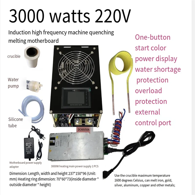 

3000W 60A ZVS Induction Heating Machine Comes with Power Meter Overload Protection and Water Shortage Protection