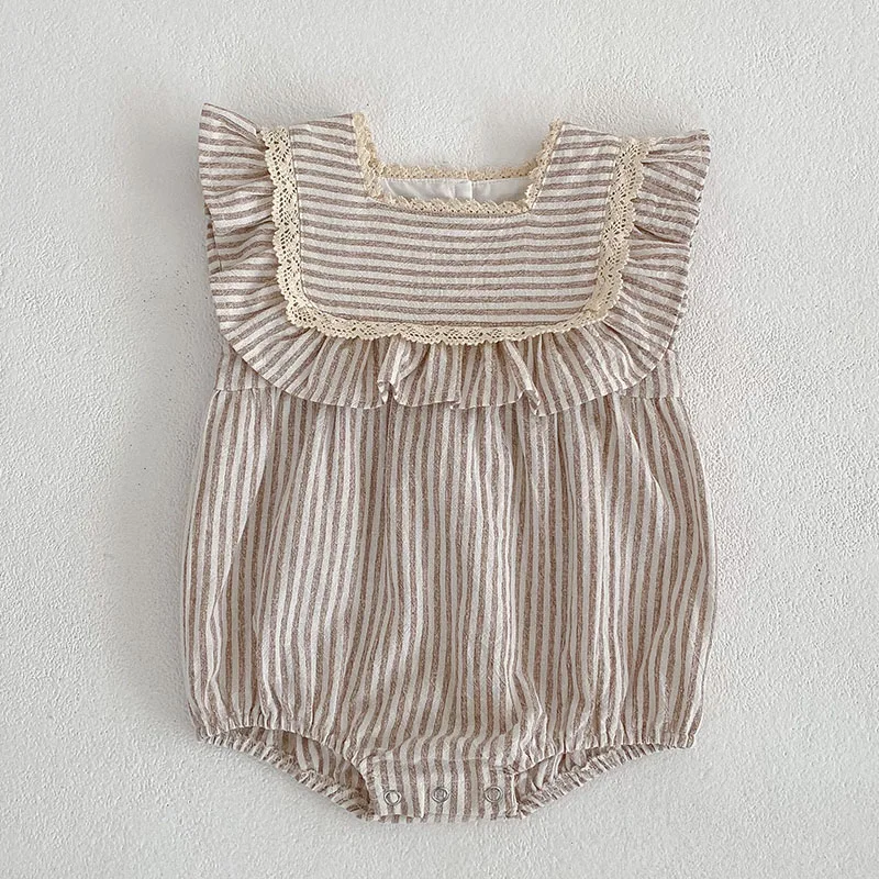 

Summer Toddler Baby Girl Romper Flying Sleeve Cotton Stripe Newborn Baby Girl Jumpsuit 0-24M Children Clothes