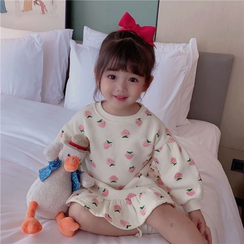 Spring Autumn Children Fashion Girls Cute Polka Dot Floral Puff Sweater Casual Dress Designed for Little Girls Comfortable Style