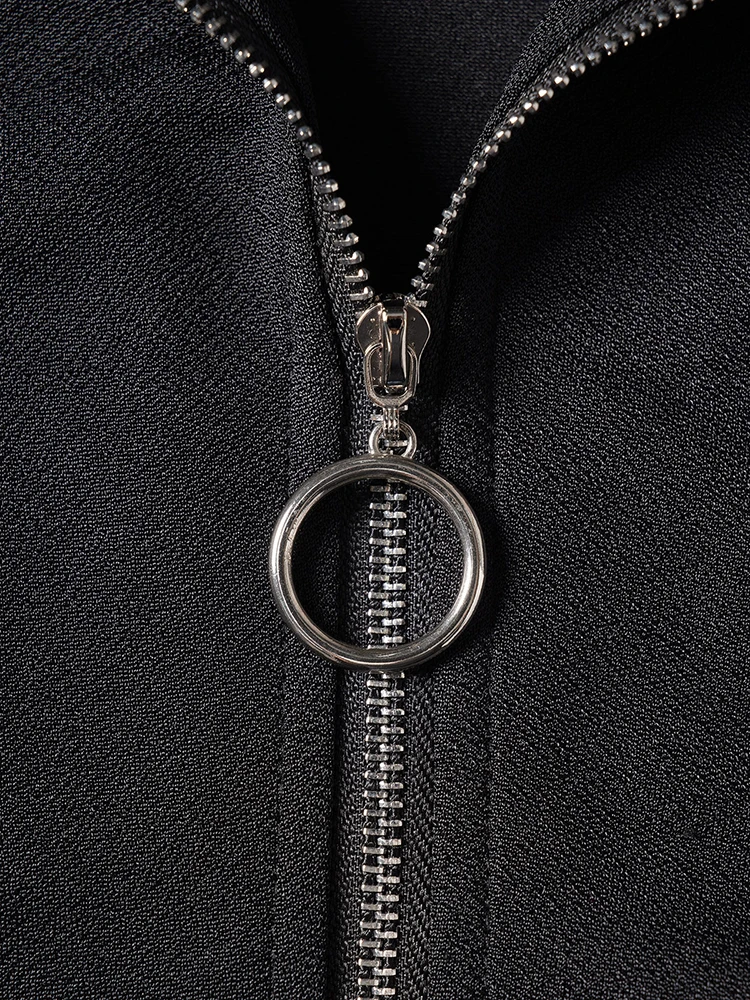 2024 Women Gothic Coat Tops O Ring Zip Up Asymmetrical Hem Punk Coat Solid Color Mock Button Handkerchief Coat