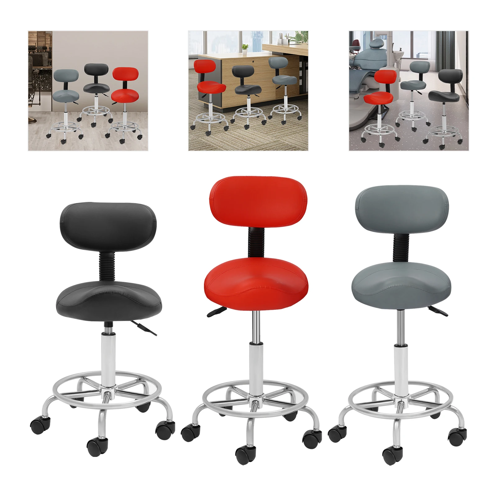 Lift Rotating Bar Stool Seat With Backrest , PU Leather Adjustable Lifting Saddle Stool Chair Seat Red/ Black/ Grey